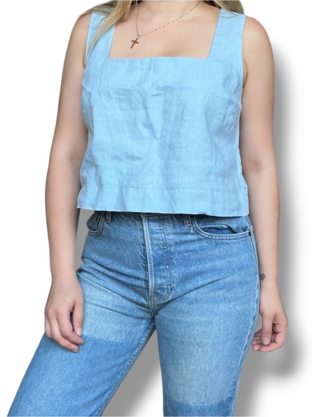 Abercrombie & Fitch Linen Square Neck Crop Tank Size M